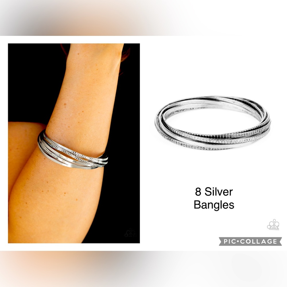 Paparazzi Trending In Tread Silver Bangle Set